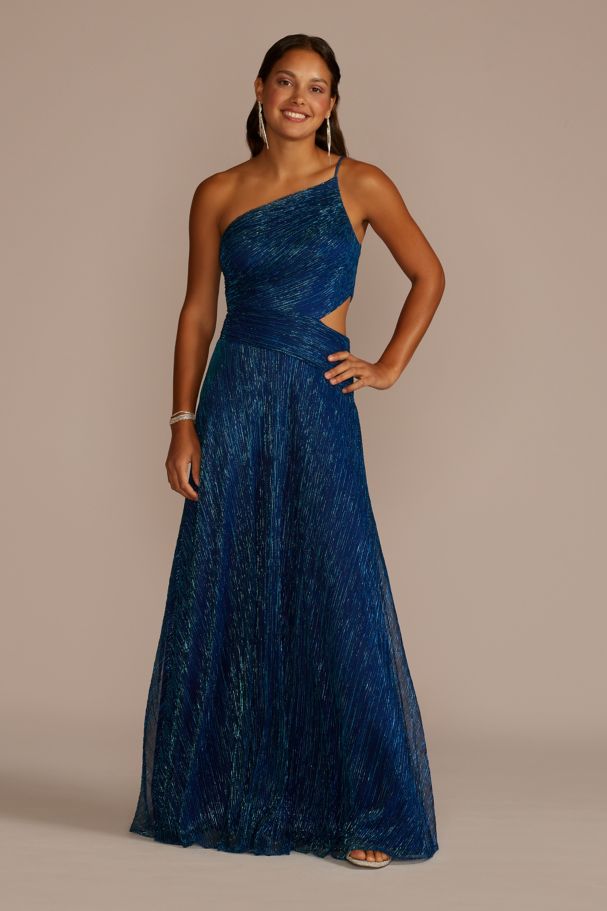 One Shoulder Metallic A-Line Dress w/ Cutout