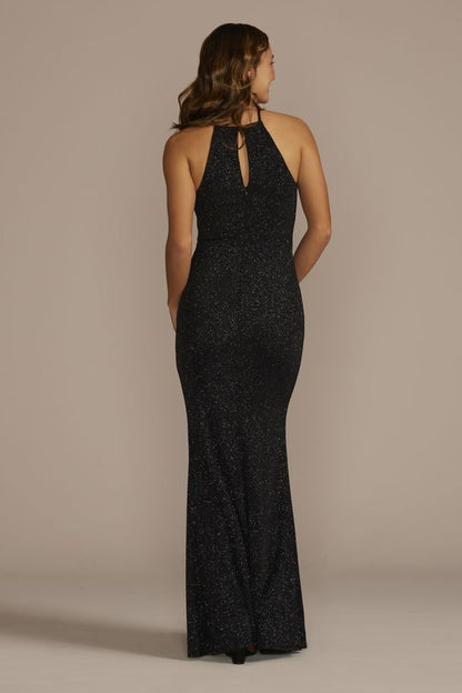 High Neck Glitter Sheath Dresss