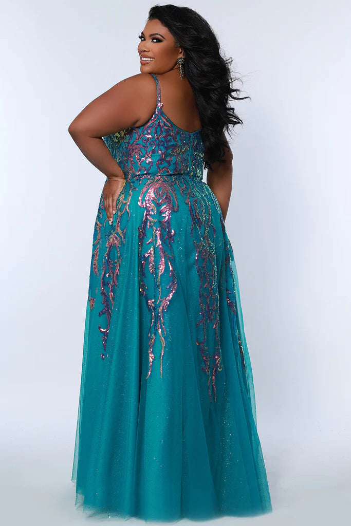 Teal Embellished Ball Gown