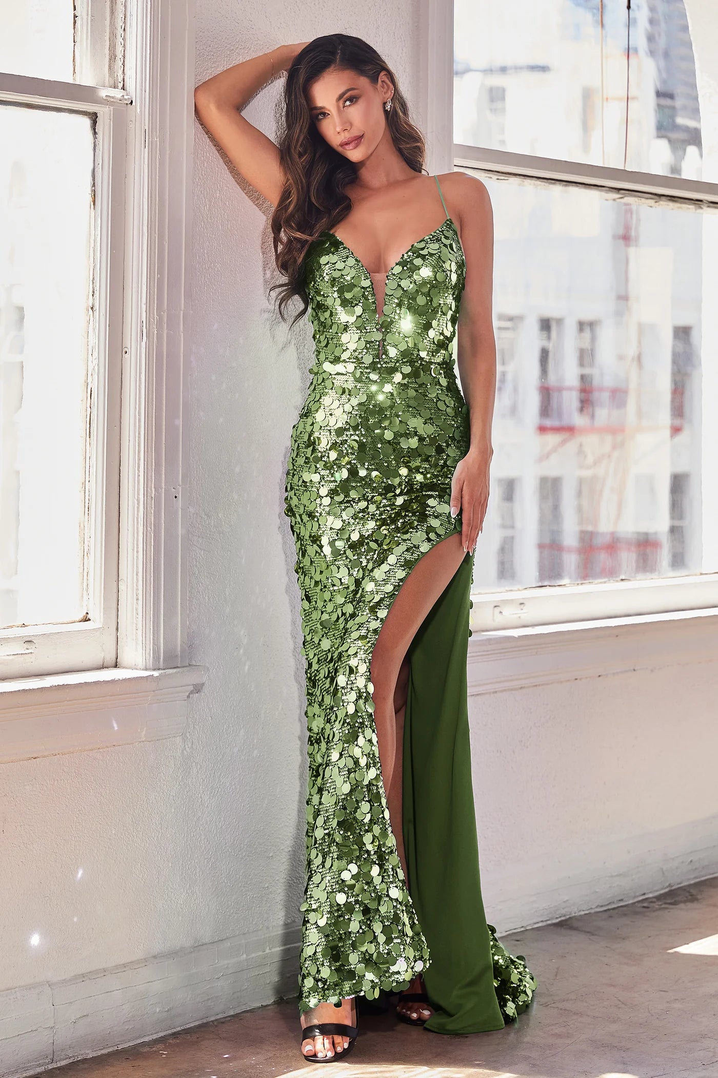 Paillette Fitted Gown - Sage