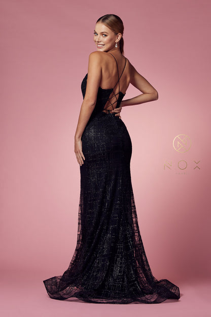 Glittery Deep V Gown - Black