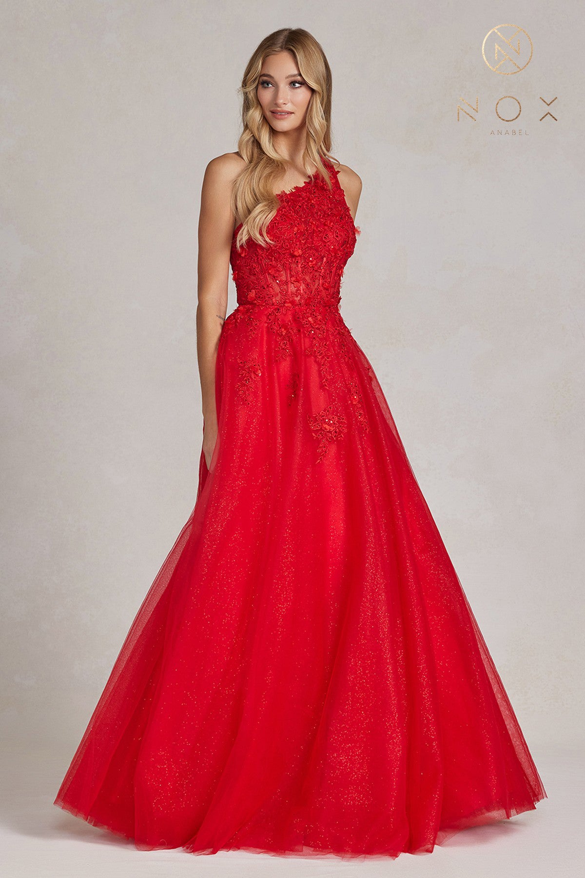 Red One Shoulder Ball Gown