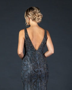 Charcoal Beaded Sheath Dress