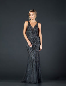 Charcoal Beaded Sheath Dress