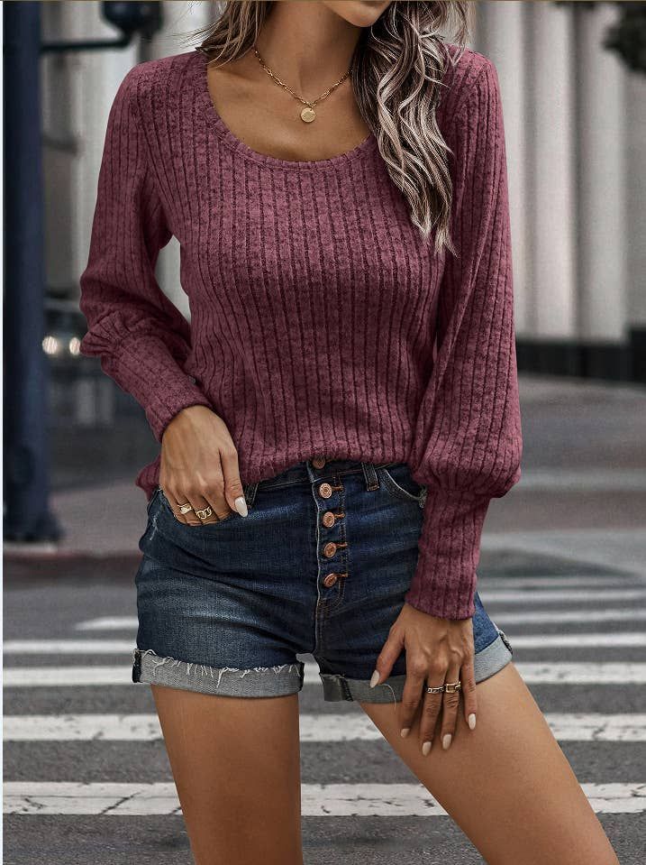 Wine Ribbed Top
