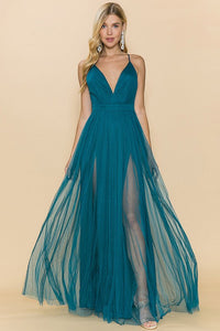 Teal Double Slit Gown