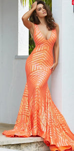 Sequin Embellished V Neck Gown