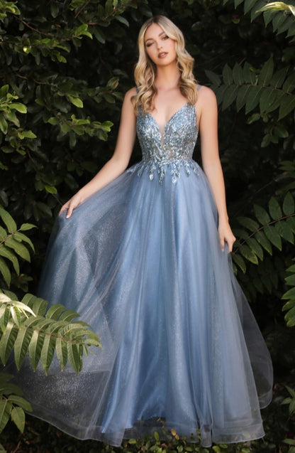 Smokey Blue Tulle Gown