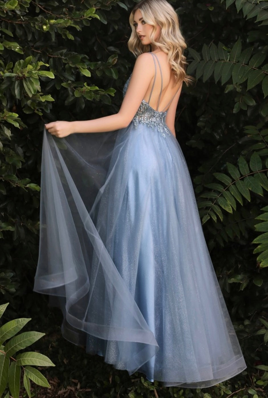 Smokey Blue Tulle Gown