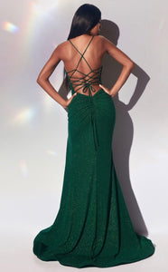 Sparkly Stretch Fitted Lace Up Gown