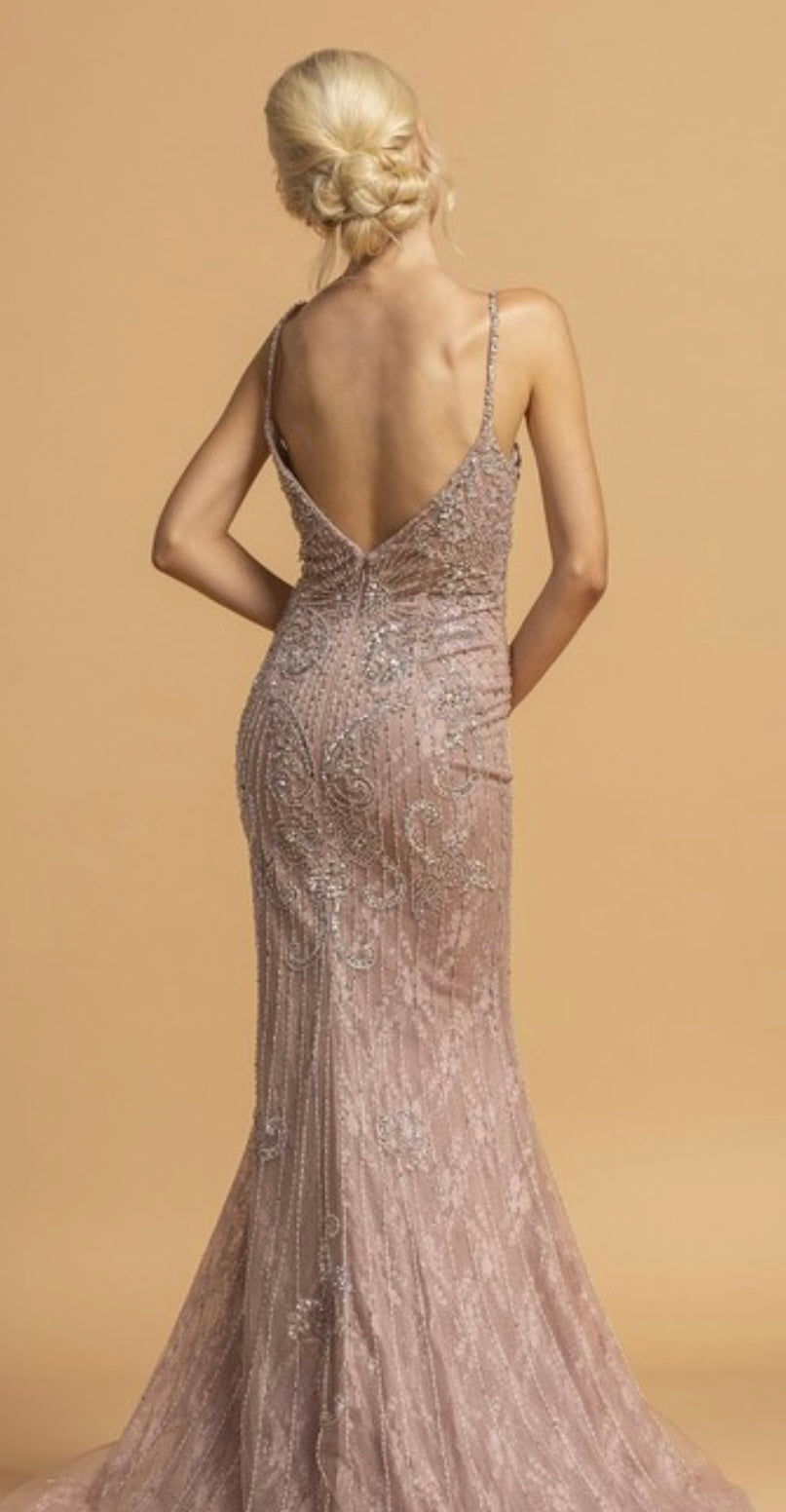 Blush Beaded Mesh Dress