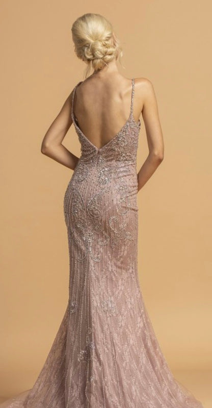 Blush Beaded Mesh Dress