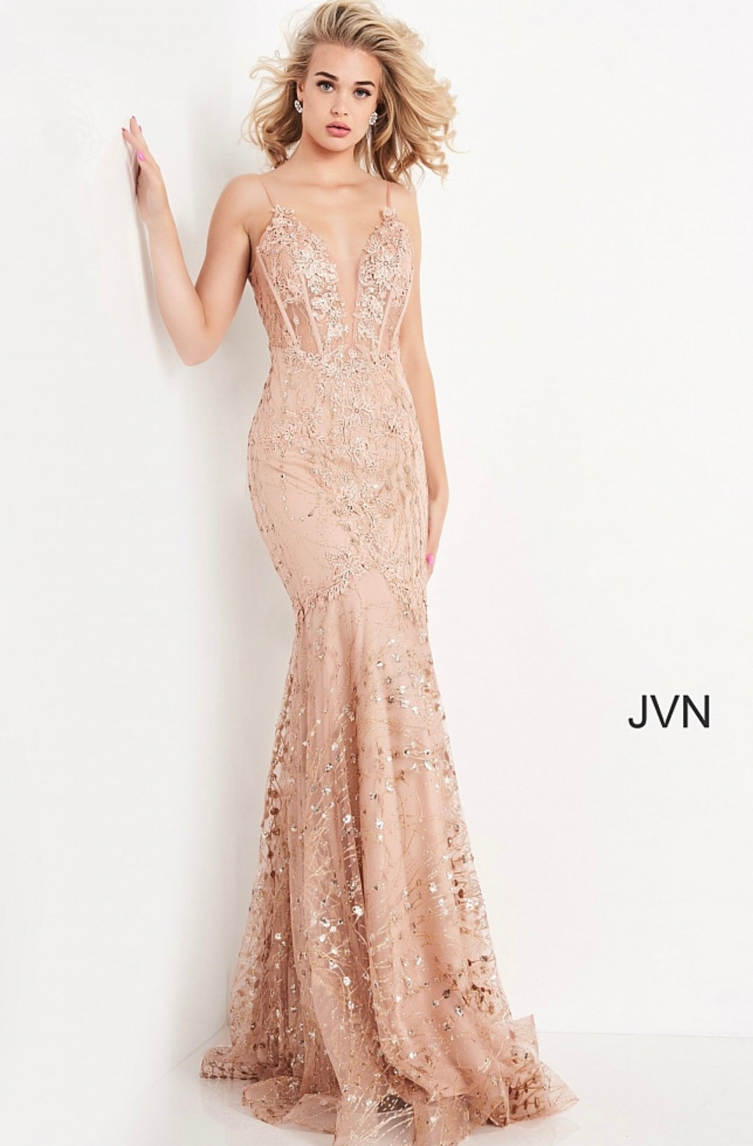 Champagne Sheer Corset Bodice Gown
