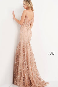 Champagne Sheer Corset Bodice Gown
