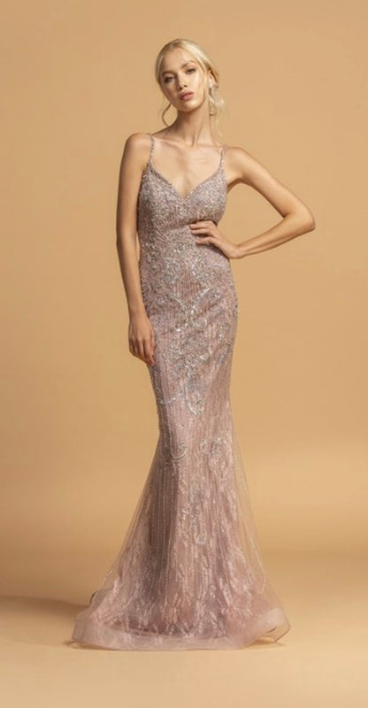 Blush Beaded Mesh Dress