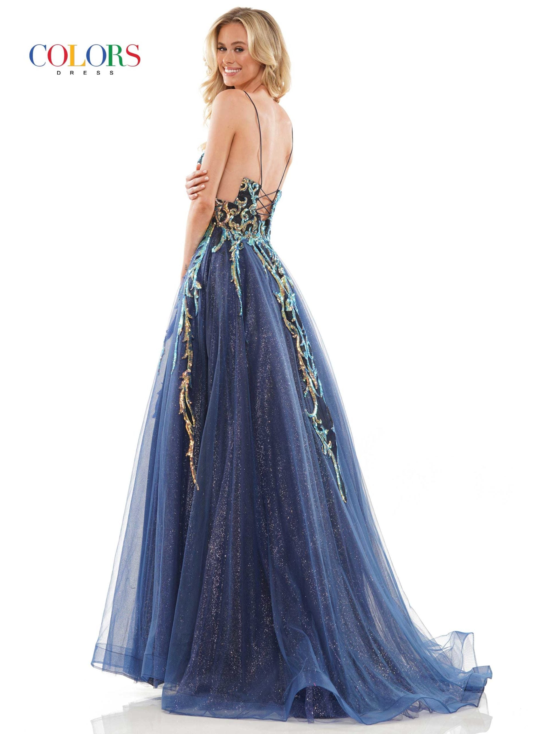 Navy Embellished Full Skirt Gown
